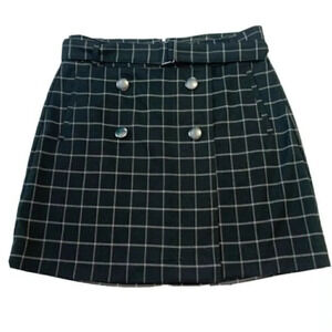 Banana Republic Factory Size 6 Black Belted Windowpane Mini Skirt NEW!